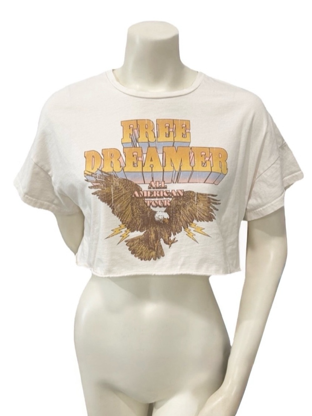 Free Dreamer All American Tour Cropped Graphic Tee Eagle USA Cotton M - Picture 1 of 7